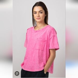 New In Very J Pink Mineral Wash Distressed 100% Cotton Women's Pocket Top